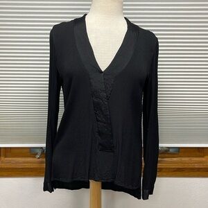 Zara Woman Black Long Sleeve V-Neck Hi Low Popover Top Size Large